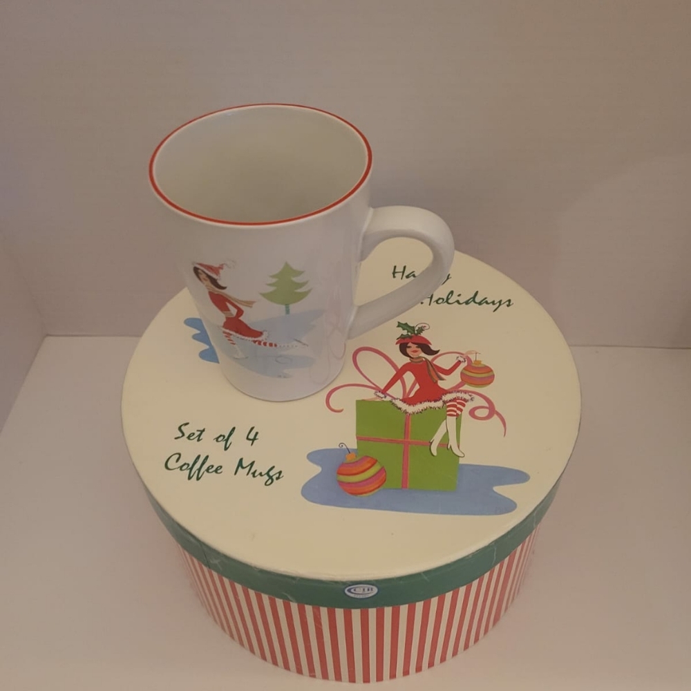 🔥Happy Holidays Mugs Girl Ice Skater Box Set of 4 Christmas Mugs Wendove